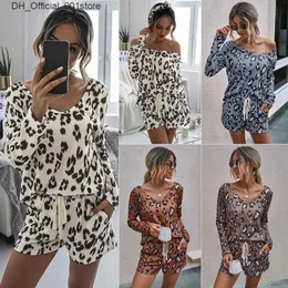 Sexy Set 2021 Autumn Leopard Pattern Pajama Womens Home Furnishings Casual Clothing Pjs Pajamas Q240426
