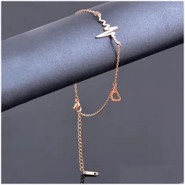 Anklets Leeker Edelstahl für Frauen schwarze Herz Blumenglocken Rose Gold Farbe Strand Schmuckparty Accessoires 012 Lk2 Drop Deliver Otjxh