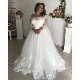 Wedding Ivory Size Bateau Plus Dress Line A Neck Lace Long Sleeve Appliques Bow Sash Hollow Back Garden Bride Dresses Country Bridal Gowns Robe De Mariage ppliques es