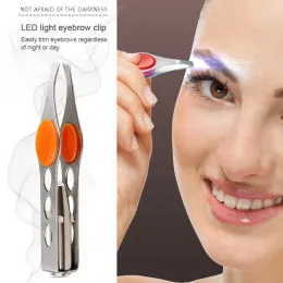 Verktyg 1pc LED Eyebrow Tweezer Oblique Tip Rostfritt stål Eyebrow Trimning Clip Eye Hair Removal Begär Falskt ögonfransklämmakeverktyg