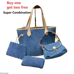 Fashion denim bag tote bags hobo bag wallet three piece luxury designer bags women handbag never MM GM full totebag large capacity shopping Bag