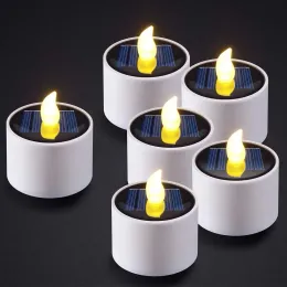 Dekorasyonlar 6pcs Güneş Tealight Açık Led Mum Lambası Su geçirmez güneş yanıksız mum lambası titreyen merdivenler güverte pervane lambası bahçe dekoru