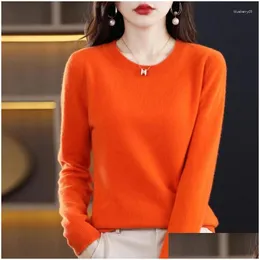 Women'S Sweaters Womens Pure Wool Cashmere Sweater Women O Neck Plover Autumn Winter Jacket Solid Color Fashion Casual Knit Top Drop Otcrt