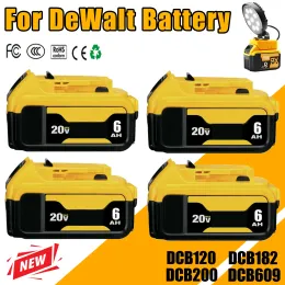 Spettacoli 4Packs 6000MAH per batteria di sostituzione DCB200 20 V Compatibile con utensili da 20 V Luci di lavoro a LED BATTERE
