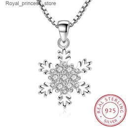 Pendant Necklaces 925 sterling silver necklace suitable for women zirconia snowflake necklace and pendant 45CM chain kolye colors S-N186 Q240426