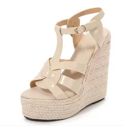 Summer Sandal wedges heels Tribute woven leather Espadrille wedge sandals patent and matte leather sandalies luxury designer with box