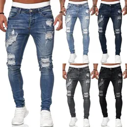 Erkek Moda Deliği Yırtık kot pantolon sıradan erkekler skinny jean yüksek kaliteli yıkanmış vintage kalem pantolon 5 colora boyutu S-3XL2663