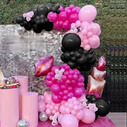 Partydekoration 144pcs Pink Black Ballon Girland Erz Kit Red Lippenstift Folienballons Mädchen Valentinstag Hochzeits Geburtstagdekoration