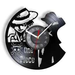 Uhren ein Stück Vinyl -Platten -Wanduhr für Manga Mystery Luffy Charakter ausschneiden Musikalbum LongPlay Wall Clock Kid Room Home Decor