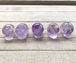 Högkvalitativ naturlig Amethyst Quartz Crystal Skull Reiki Healing Gemstone Hand snidad kristallskalle för dekoration 1 tum7287327