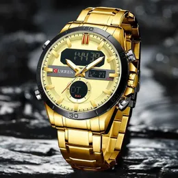 Armbandsur Curren New Fashion Gold Es för män Kronograf Sport Digital Mens Luminous Waterproof Male Clock Relogio Masculino Y240425