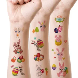 Transfer per tatuaggi 10 fogli (120 motivi) cartone animato piatto da tatuaggio temporaneo cargo coniglietto di coniglietto pattern di uovo di pasqua