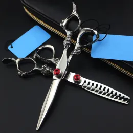 SHARS Professional JP 440C Steel 6 '' Gem sax Dragon Hair Scissors frisyr tunnare Barber Cutting Shears Frisörsax