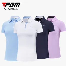 Shirts PGM Summer Women Golf ShortSleeved T Shirt Ladies Shirts Sports Slim Clothes QuickDry Breathable Golf Tennis Clothing SXL