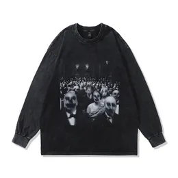 Evils Drucken Grafik T-Shirts Übergroße Vintage Langarm Goth Men Y2K Grunge-T-Shirts Streetwear Lose Harajuku Anime Tops Tee 240410