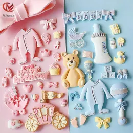 Moulds Mirosie Baby Series Baking Silicone Molds Cartoon Stroller Baby Bottle Foot Carriage Pacifier Rattle Silicone Fondant Cake Mold