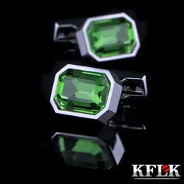 Kflk Jewelry Shirt Wedding Cufflinks para masculino Brand Green Crystal Fashion Cuff Link Botões atacadistas convidados de alta qualidade 240412