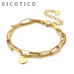 Pulseiras de charme pulseira simples de pulso redondo para mulheres aço inoxidável pulseras de corrente de duas camadas Mujer Jóias atacado 2024