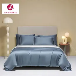 Живописый голубой серый топ сорта 100% шелковые постельные принадлежностя