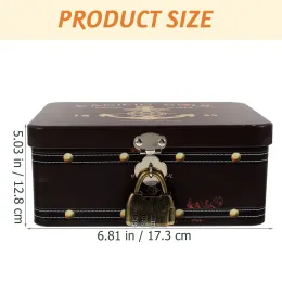 Bins Box Storage Metal Iron Tin Case Treasure Lock Lock Place Boxes Candy Container Container Decorativo Money Desktop Trinket