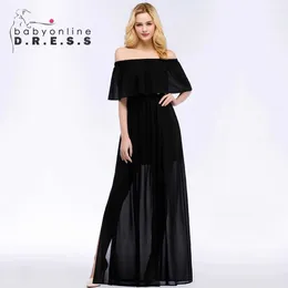 Abiti in passerella Black Summer Simple Chiffon Prom Dress Off Spalla Schello Flima Lunga gonna Maxi Gonna Lunghezza A-Line Abito A-Line Robe De Soire Y240426