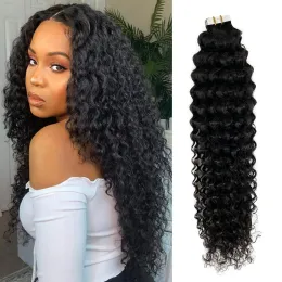 Weft Deep Wave Tape In Extensons Human Hair Naturalne przedłużanie włosów 1B 100% REMY Skin Klej kleju na salonie wysokiej jakości