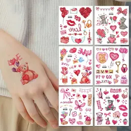 Tattoo Transfer 6pcs Flash Powder Stickers Party Wedding Party Temporary Tattoos Heart Love Tattoo Sticker Tattoo Valentines para mão 240427