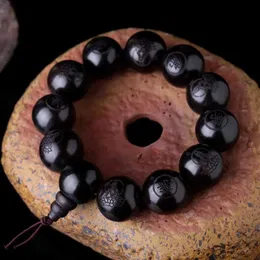 Beaded Natural ebony 15mm 20mm beads Buddhist prayer bracelet large sculpture Buddha female meditation jewelry
