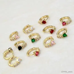 Stud Luxury Female White Crystal Stone Hoop Earrings Rainbow Heart Zirconia Wedding Earrings for Women Trendy Engagement Jewelry Gift