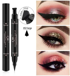 QIC DoubleHeaded Seal Black Eyeliner Triangle Seal Waterproof Eyeliner Pen Eyeliner Eyes Makeup with Stamp Make Up Drop A1613105