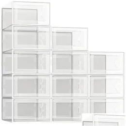 Caixas de armazenamento BINS SAPAÇÃO Organizador empilhável de plástico transparente para closet Shoes dobráveis Recipientes de recipientes 10 PCs Drop Drop Home Garde Otgtn