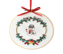 Home Christmas DIY Sticker Starter -Kit mit Weihnachtsmustern Stickerei Hoop Baumwollwäsche Stoff Faden Nadel Arbeit nähen 6476673