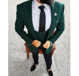 Tailor Made Men Suits 2020 New Dark Green Men Blazer Three Piece Jacket Black Pants Vest Slim Fit Groom Wedding Tuxedos 7637482632