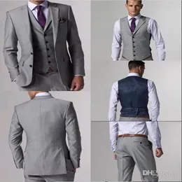 Niestandardowe bok wentylacyjne Tuxedos jasnoszary człowiek garnitur Nothan Lapel Wedding Groomsman Men Suits Oblubiec Opiekun Pants Vest307k