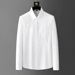 Spring Phoenix embroidery Shirts for Men Solid Color Long Sleeve Casual Shirt Slim Social Party Tuxedo Business Dress 240420