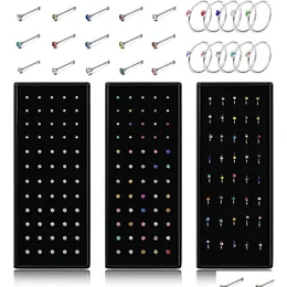 Studi anelli nasali da 40 pc set cristallo a forma di forma cista in acciaio inossidabile micolor bend stallone per donne aro nariz anneau nez piercing d dhwu0