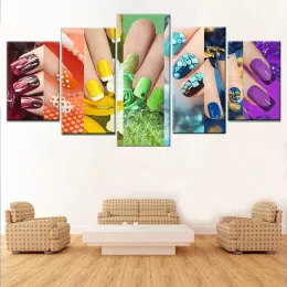 5 Panel Fashion Nail Shapes Beauty Salon Canvas Posters And Prints Makeup Nail Art Canvas Painting Wall Art Room Decoration