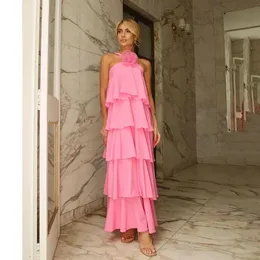 Sodigne Pink Prom Dresses Tiered A-Line Women 3Dフラワーエレガントなイブニングドレスフォーマルパーティードレス240424