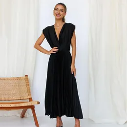 Lässige Kleider entspannte Fit Summer Kleid Stilvolle Frauen V-Ausschnitt ärmellose Kollektion eleganter Büropartykleider für Reisen