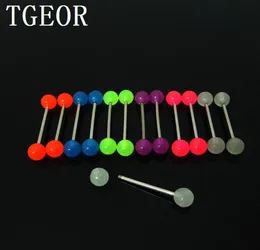 Whole 100pcs 15g Mixed Colors Glow In The Dark Uv Acrylic Piercing Barbell Tongue Ring 5694820