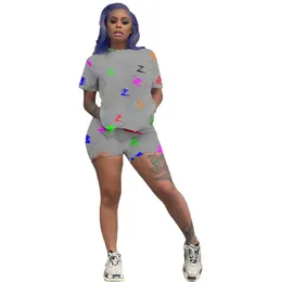 Women's Tracksuits Two Piece Pants 2023 Fashion Women Chic Set Outfits Letter Print Colorblock Top & High Waist
