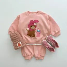 Kleidungssets 2024 Frühlingsoutfits Kinder Tracksuit Boy Girl Baby Langarm Tops Solid Hosen 2pcs Kinder Baumwoll -Sweatshirt Set