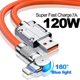 Premium 120W 6A Data di caricabatterie USB Cavo per iPhone 14 13 12 11 Pro Max Samsung 180 Ultra a rotazione di ricarica veloce C cavo silicone allungato 1 m/1,5 m/2m