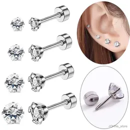 Lustre de balanço 1Pairs aço inoxidável Brincos de cristal de aço inoxidável para homens 4 Prong tragus redondo cúbico zirconia brincos piercing jóias