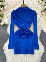 Günlük Elbise Foamlina Mavi Bahar Elbise Kadın Moda 2024 Uzun Kollu Slim Streç Bodycon Partisi Mini Vestidos de Mujer