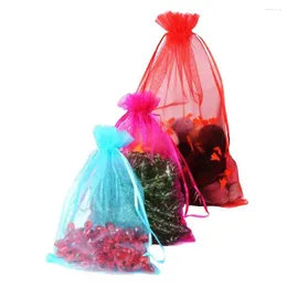 Takı Torbaları 100 PCS/Torba 13x18 15x20 17x23 20x30cm Renkli büyük boyutlu organza çantaları Drawstring Noel Düğün Şeker Hediye Çantası