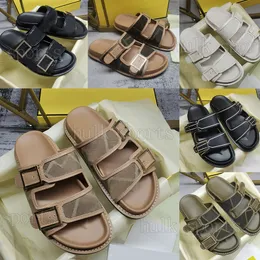 Männer Frauen Sandalen Designer Beach Canvas Slides Schuhe Gummi -Soles Doppelgurt Flachschnalle Pantetten Mule Schuhe Leder Sommer Flip Flops