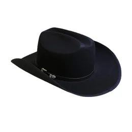 Cappelli all'ingrosso Punk Punk Western Cowboy Jazz Cappello di lana di lana da uomo Cappello classico Cappello bianco Straw Cappello da cowboy Big's Brimmed Brerimed Cappello con bordi rovesciati F011