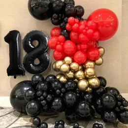 Decoração de festa 107pcs Red Metal Gold Balloons Kit Arch Kit 40 polegadas Número preto FOIL BALON CASAMENTO PROBLEMA PROBLEMA