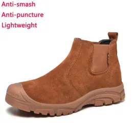 Botas anti esmagamento e anti piercing camurça sapatos de segurança masculino de aço de proteção do dedo do dedo do pé